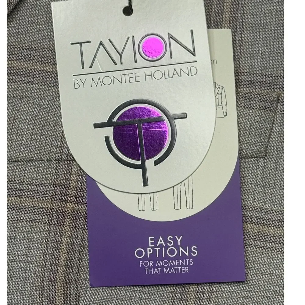 Tayion Collection Mens Regular-Fit Suit Jacket windowpane Tan/pink 44S $360